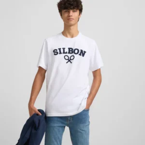 Camiseta silbon raqueta media blanca