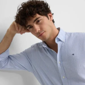 Camisa sport oxford rayas azul medio