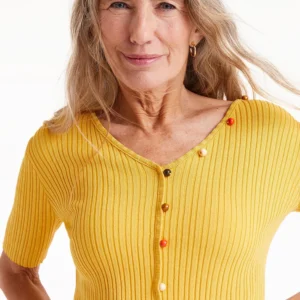 Top canalé abalorios amarillo